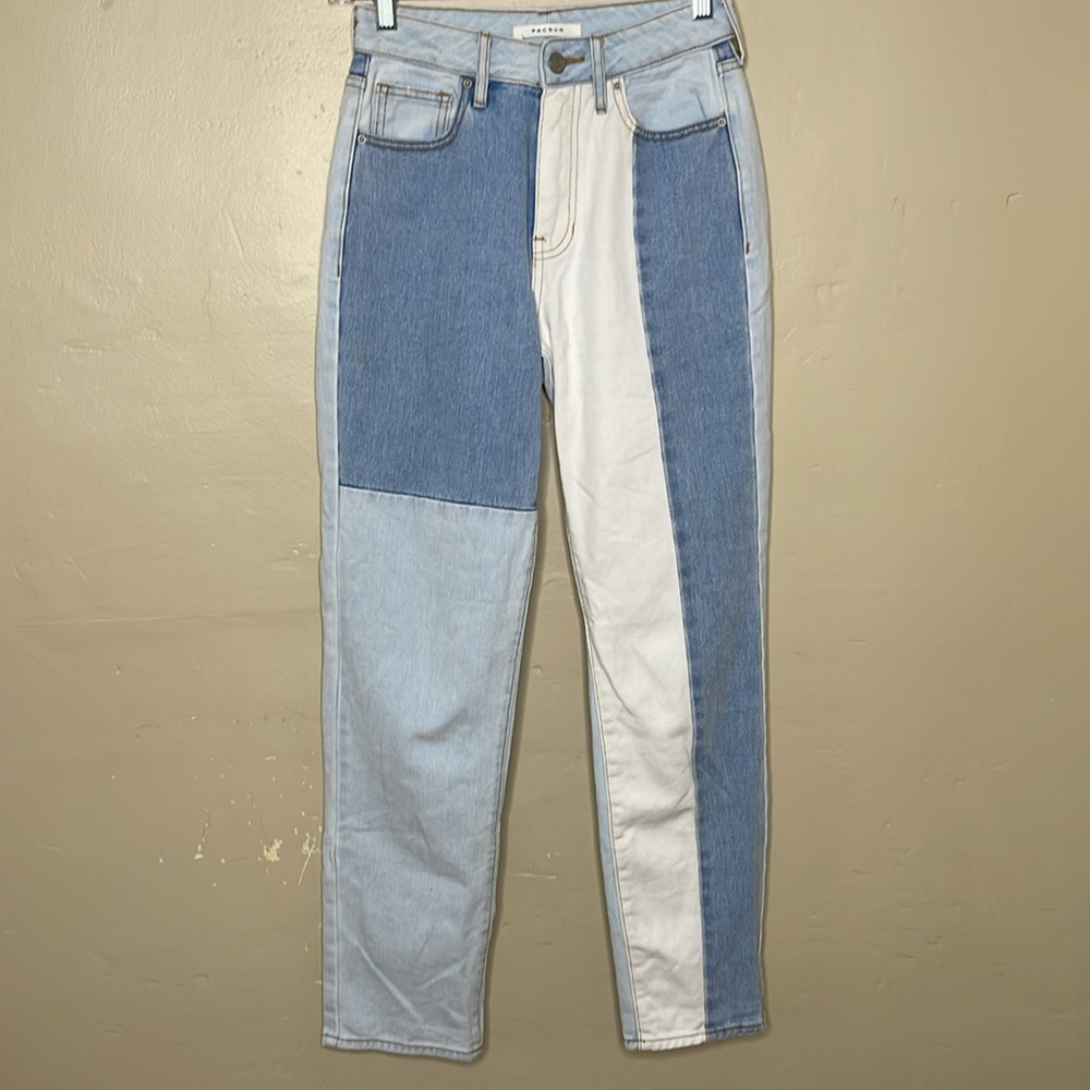 PACSUN Mom Jean High Rise Color Block Patch Work Ankle 5 Pocket Hippie 23